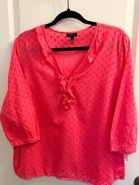 Talbots Ruffle V-Neck Swiss Dot Blouse